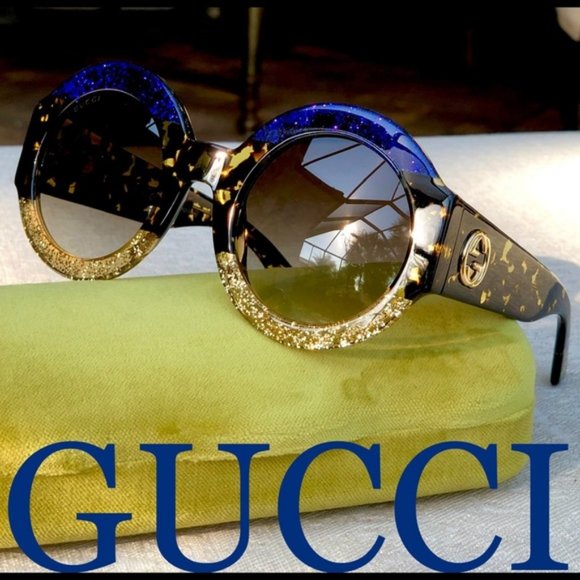 GUCCI 51mm Blue and Gold GLITTER sunglasses main image 6
